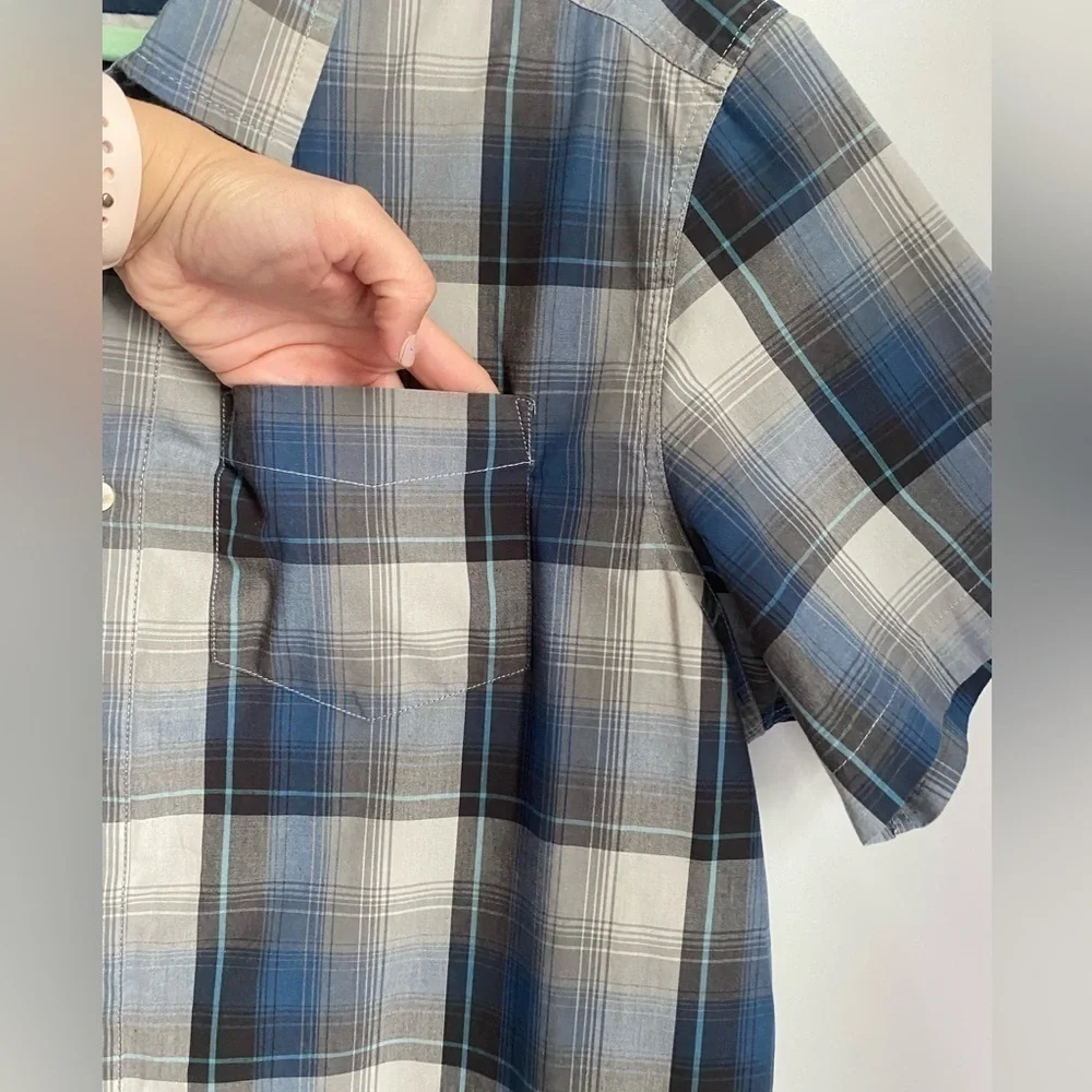 Men’s The North Face Plaid Short Sleeve Hammetts Button Down Blue Gray Size XL